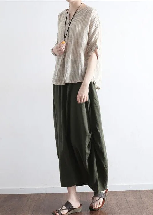 Tea green simple pockets linen skirts long maxi skirt