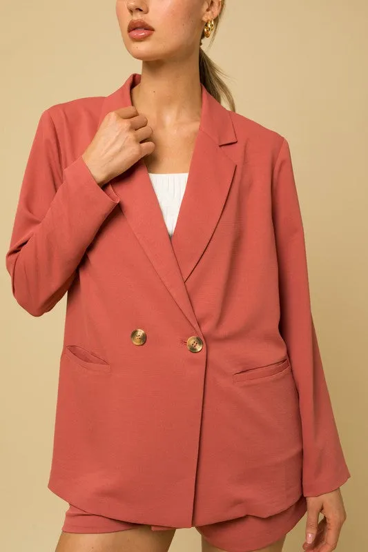Touch Of Chic Double Breasted Blazer - Coral