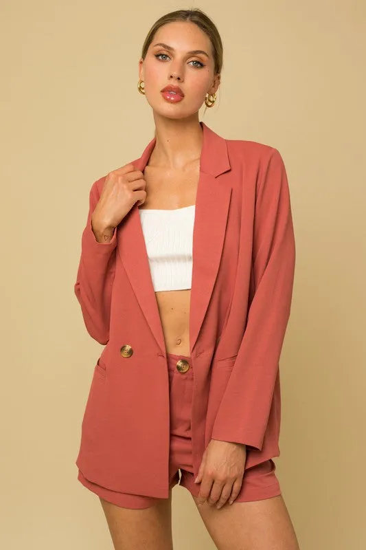 Touch Of Chic Double Breasted Blazer - Coral