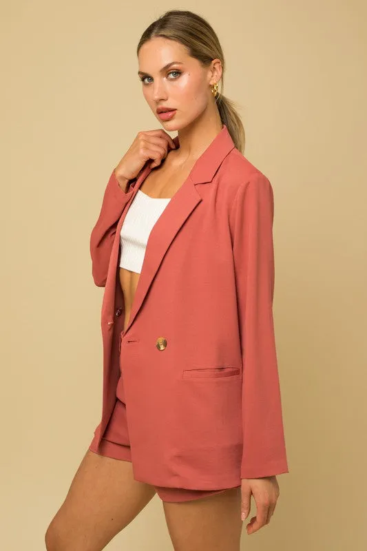 Touch Of Chic Double Breasted Blazer - Coral