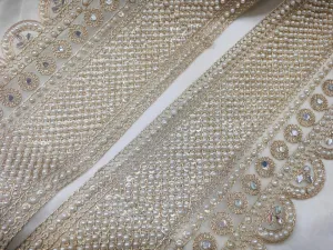 White & Golden Embellished Pearl Trim