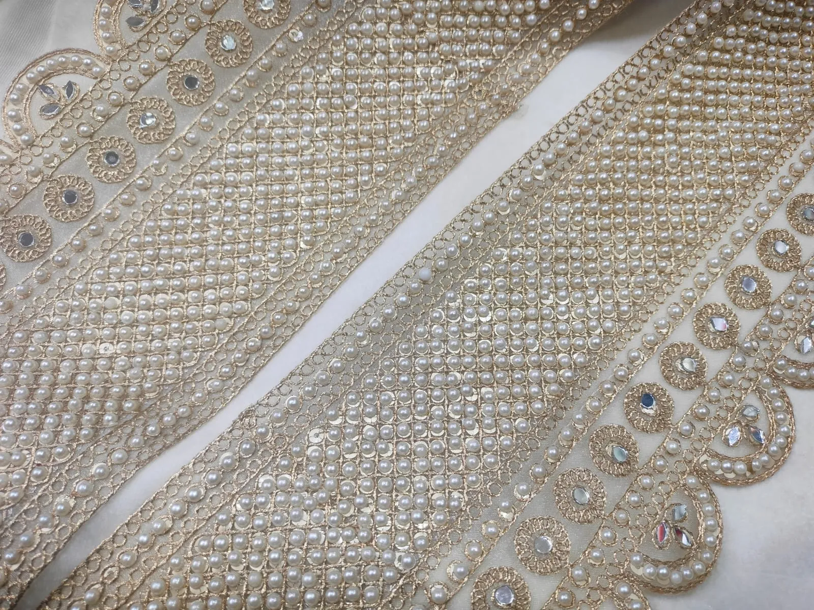 White & Golden Embellished Pearl Trim