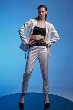 White Drawstring Blazer & Pants Set