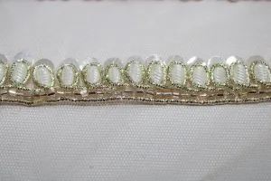 White Fancy Sequins and Stone Work Embroidered Border