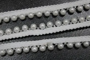 White Pearl Work Fancy Embroidered Trim Border