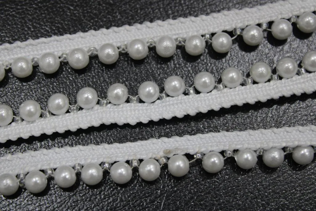 White Pearl Work Fancy Embroidered Trim Border