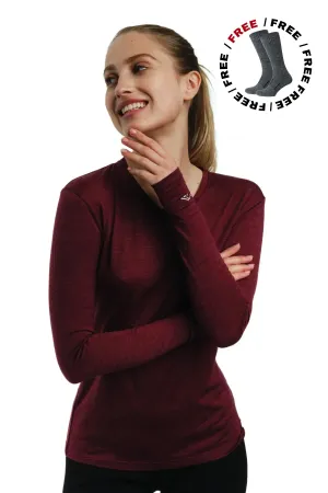 Women's Merino Long Sleeve 165 Burgundy