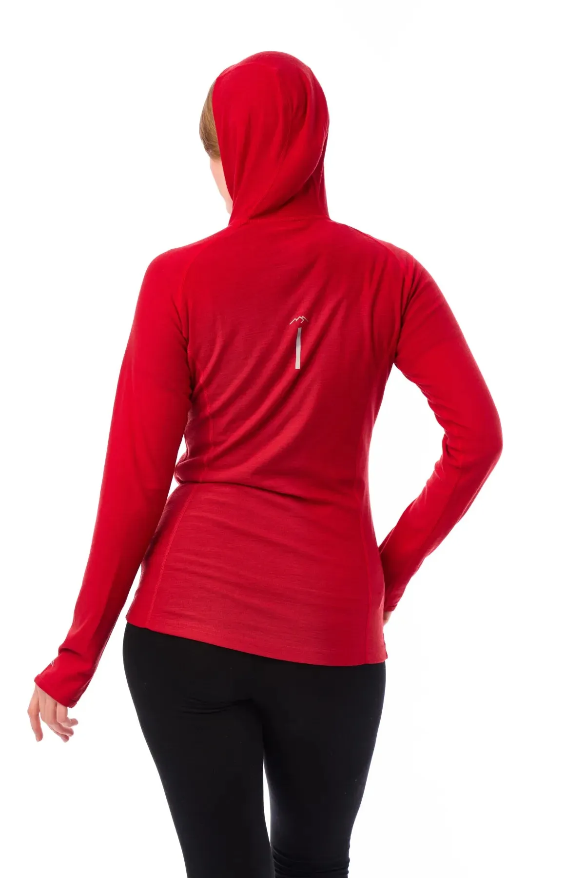 Women's Merino Wool Half Zip Hoodie 190 Cherry Red