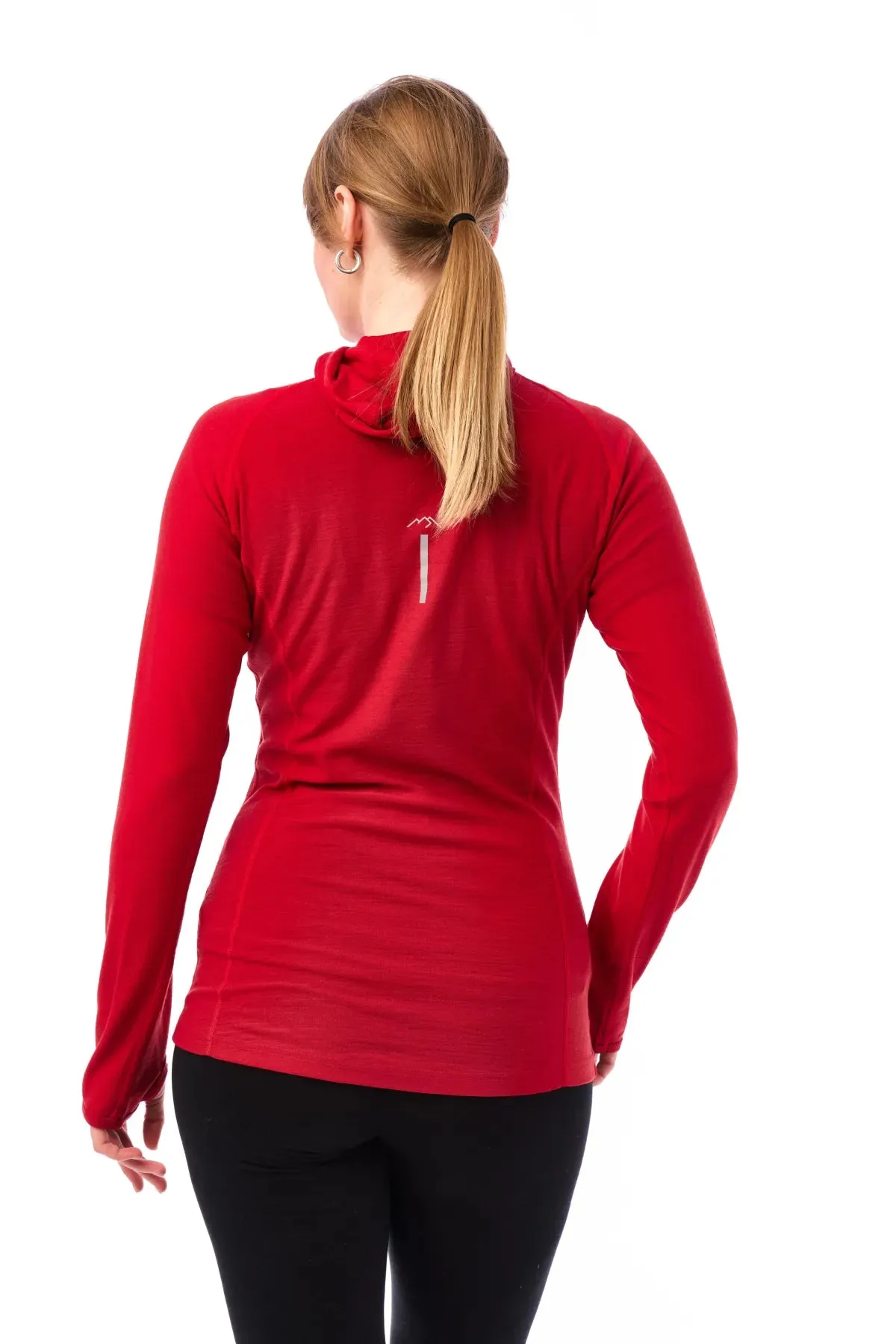 Women's Merino Wool Half Zip Hoodie 190 Cherry Red