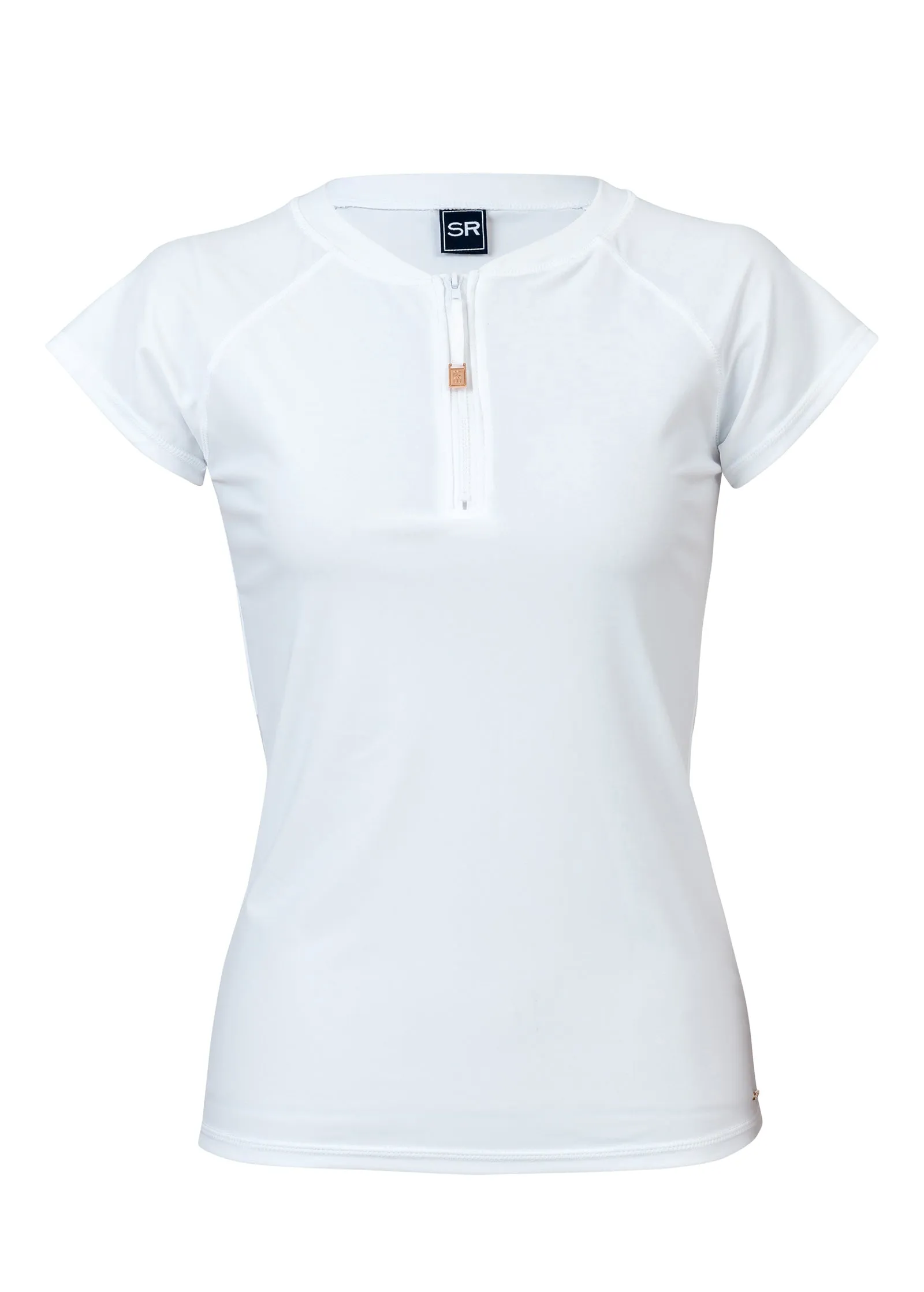 Womens White 1/2 Zip SS Rash Top