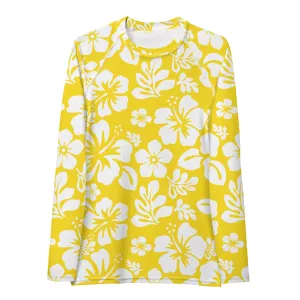 Yellow and White Hawaiian Flowers Women's Rash Guard