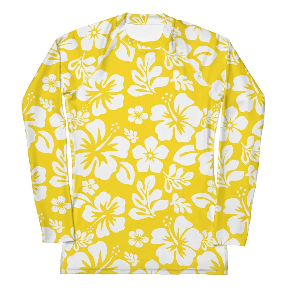 Yellow and White Hawaiian Flowers Women's Rash Guard