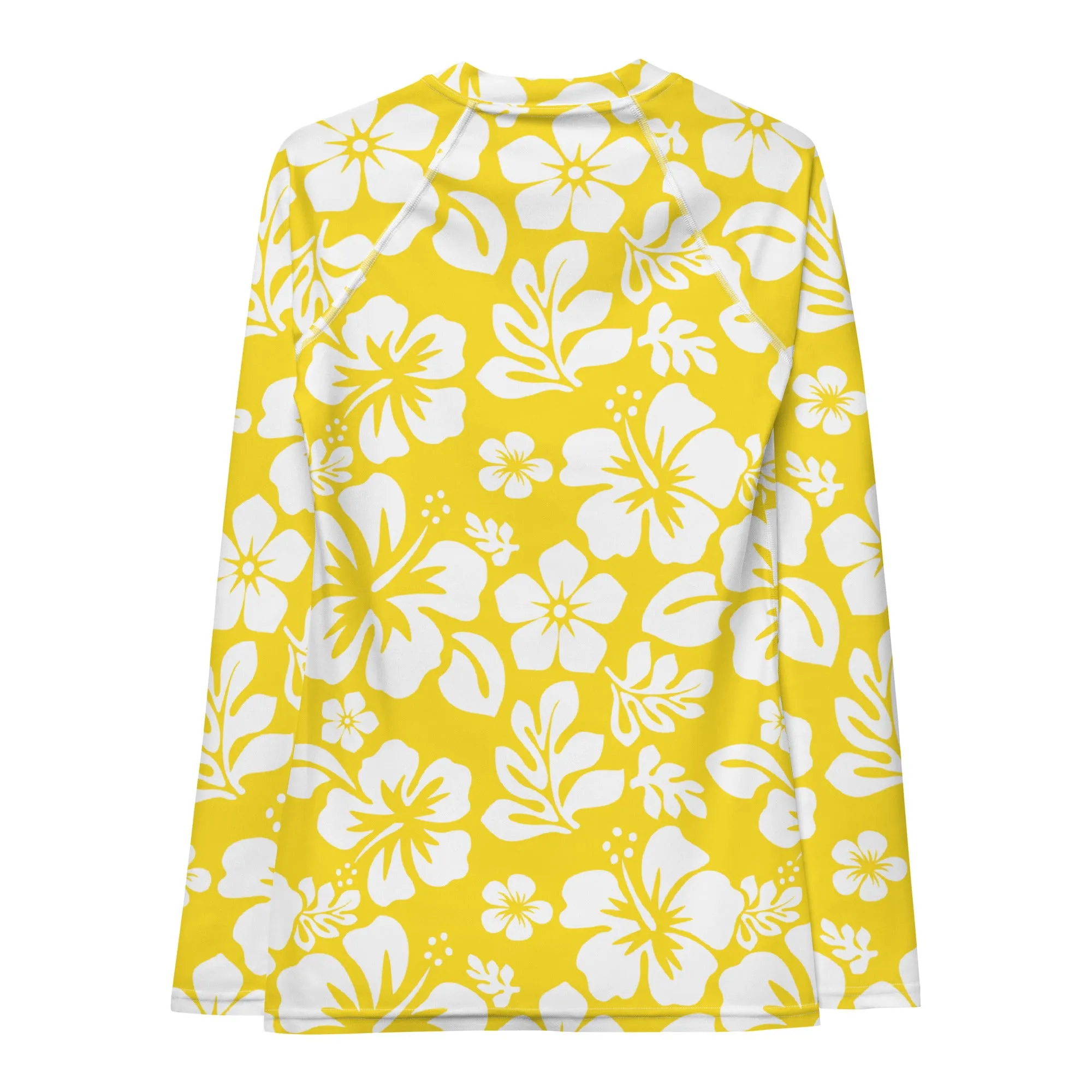 Yellow and White Hawaiian Flowers Women's Rash Guard