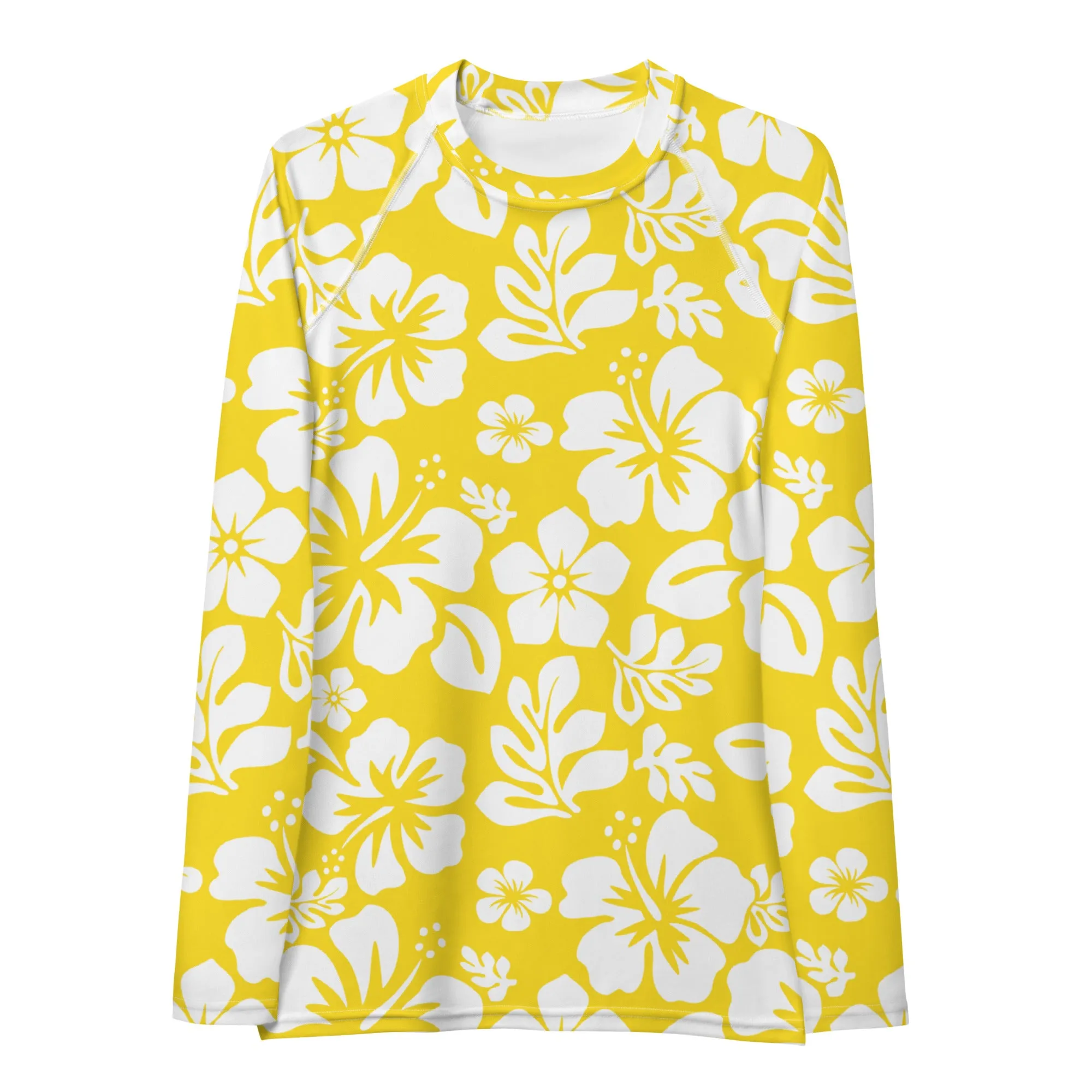Yellow and White Hawaiian Flowers Women's Rash Guard