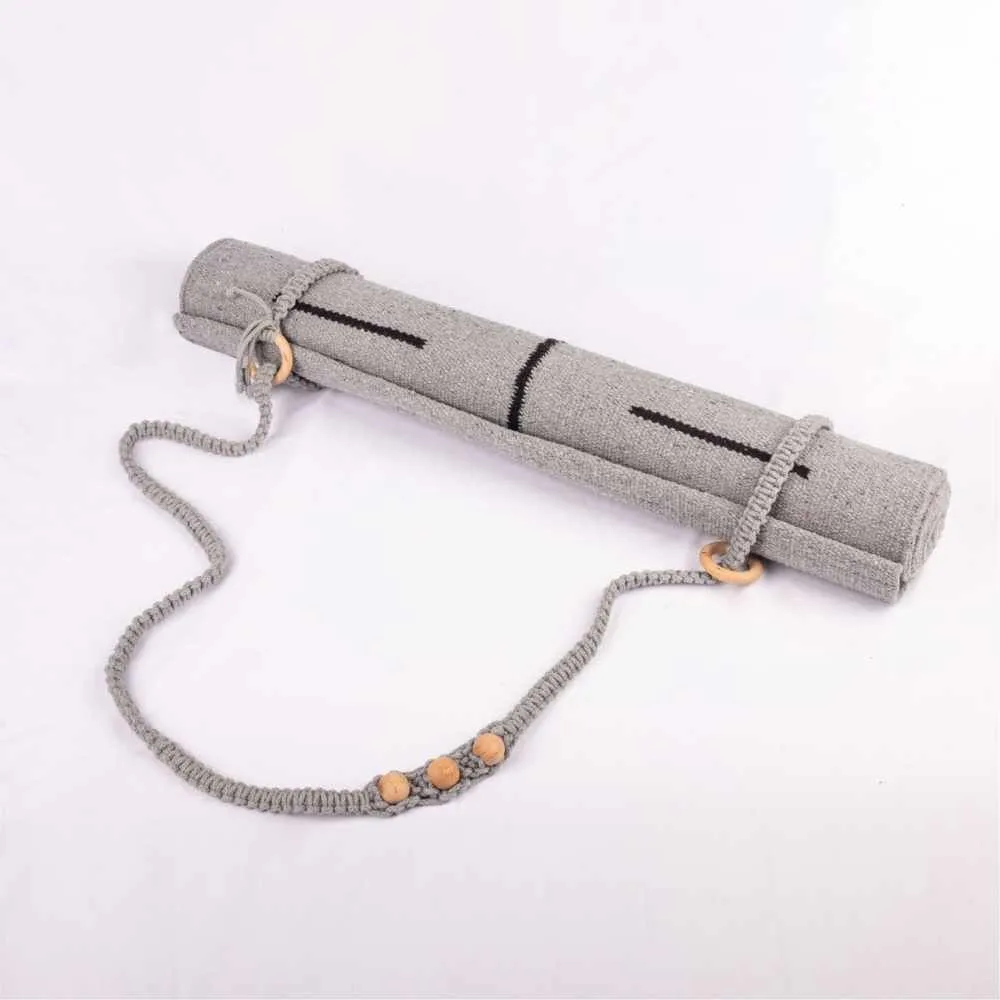 Yoga Mat Carrier Straps | Cotton Macrame Thread | Adjustable Length | Grey