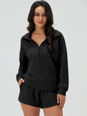 Zip V-Neck Sweatshirt & Shorts Tracksuit Set