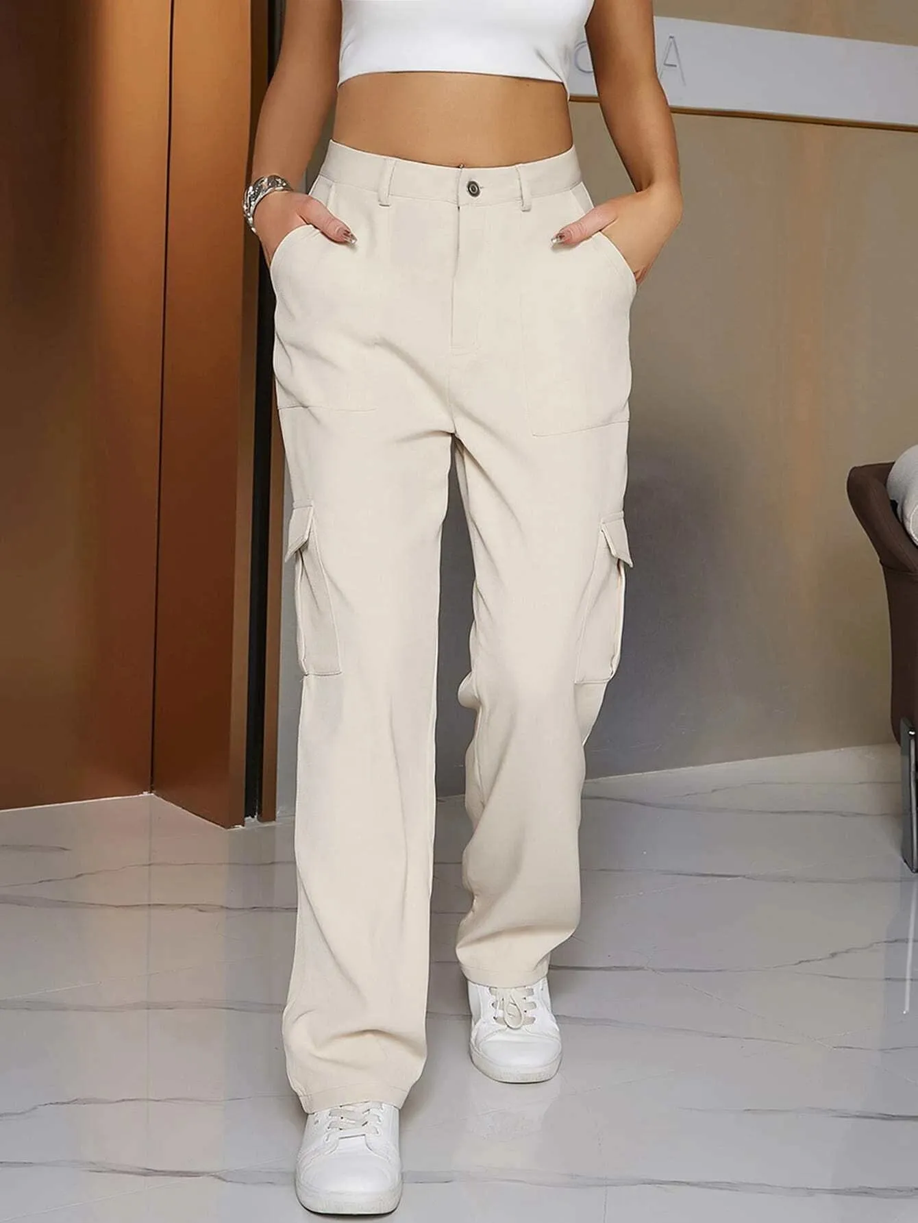 Zipper Fly Pocket Side Cargo Pants