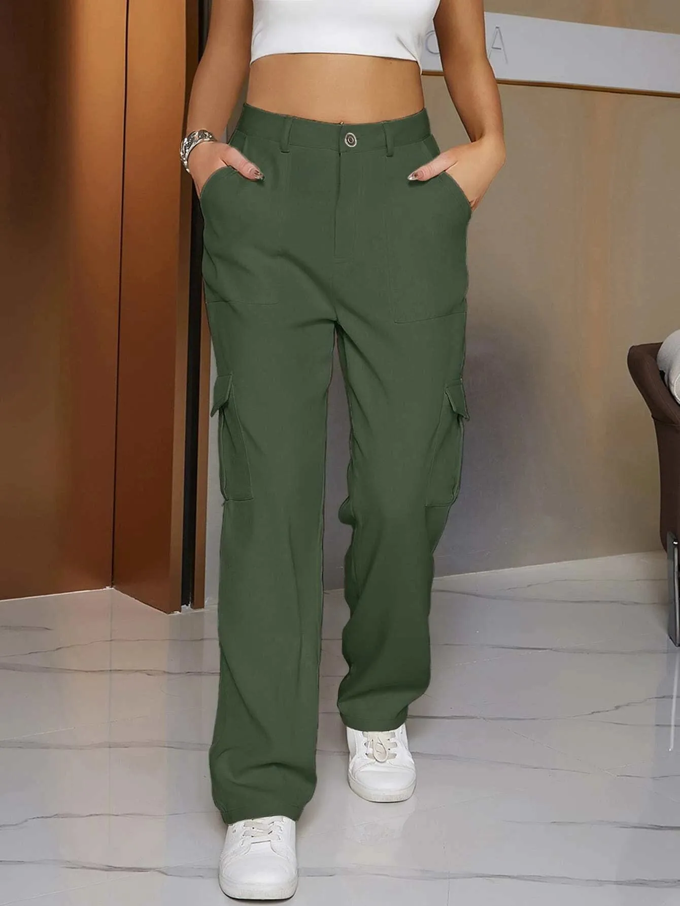 Zipper Fly Pocket Side Cargo Pants